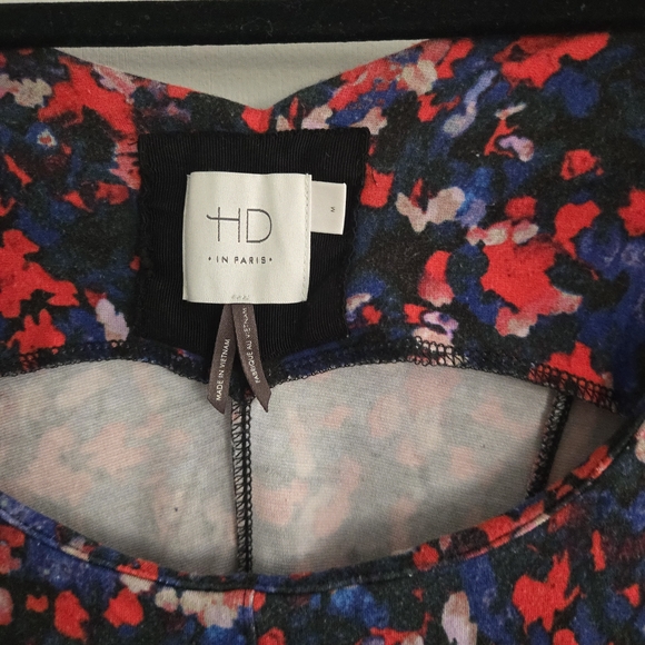 HD in Paris Navy Floral Long-Sleeve Fit & Flare Dress with Red and Blue Accents - Picture 2 of 11